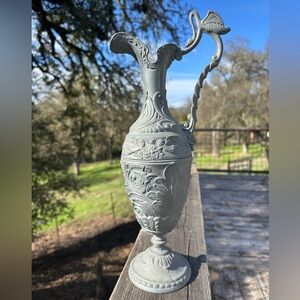 Vintage Art Nouveau Italian Peltrato 90% Pewter Cherub Angel Jeste Ewer Pitcher